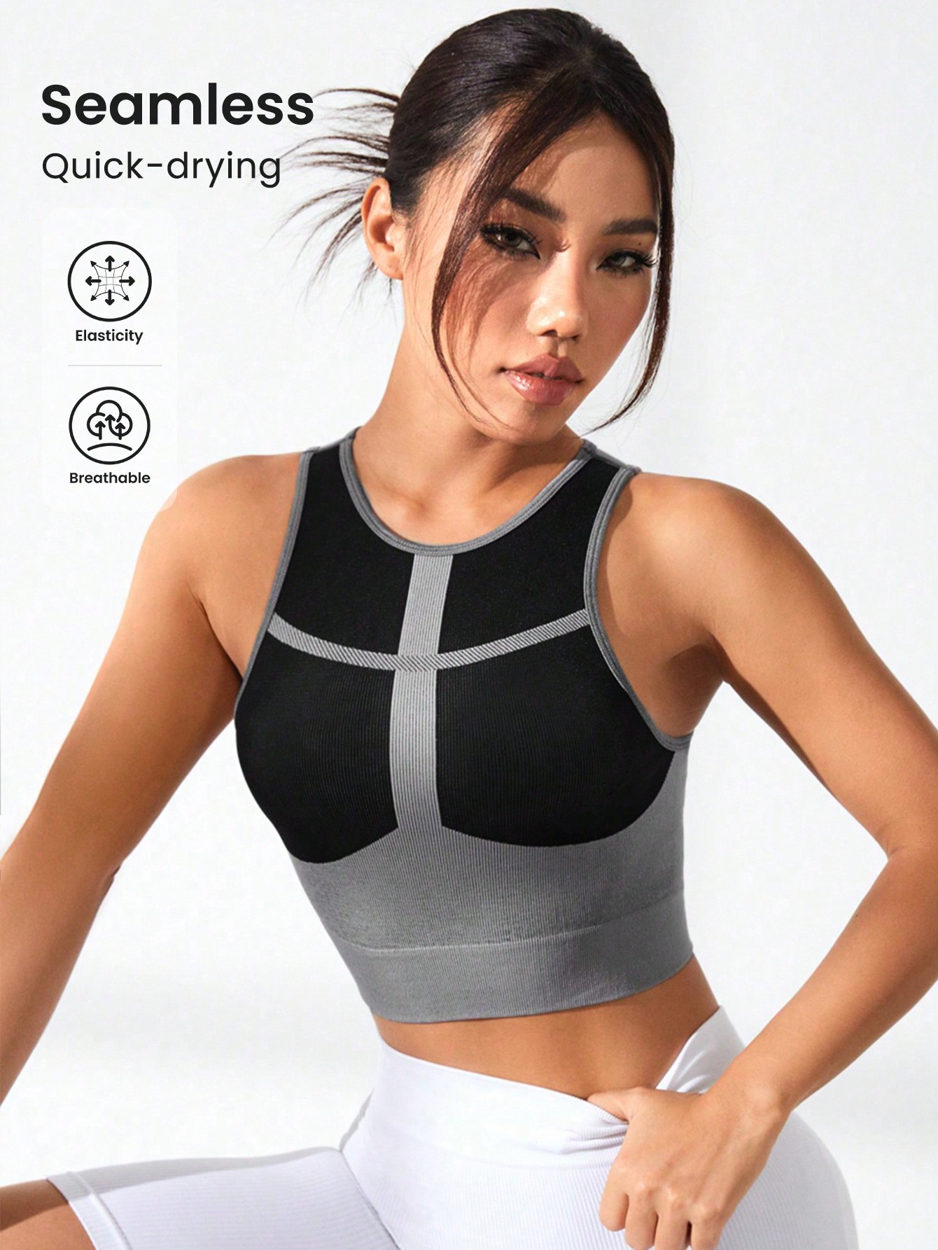 Tank Top Ribbed - Débardeur court côtelé color block pour