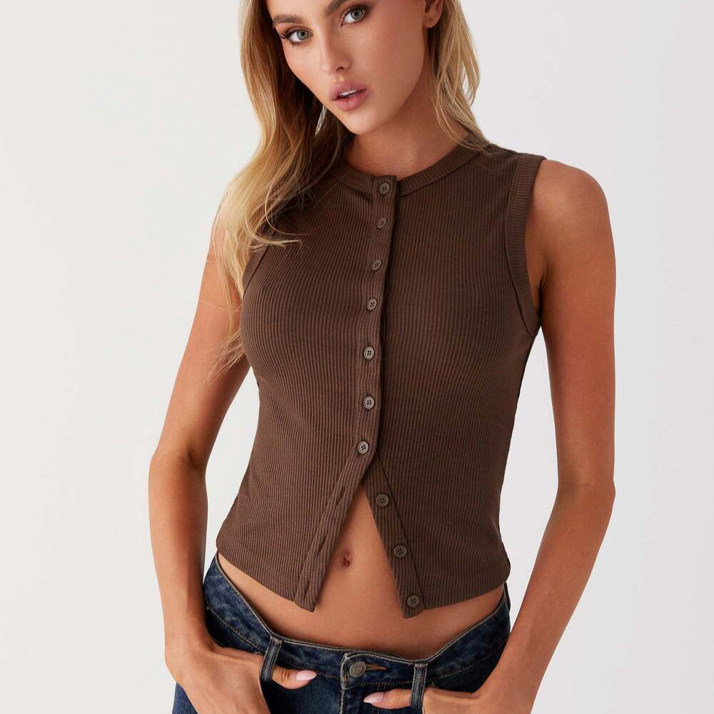 Débardeur côtelé boutonné cour - Tank Top Ribbed avis et prix